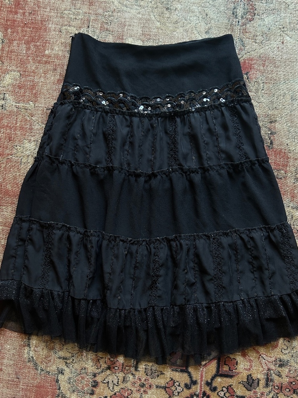 Vintage Y2K Black Sheer Midi Skirt